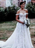 Elegant A-Line Off Shoulder White Tulle Wedding Dress with Appliques WD337 - Pgmdress