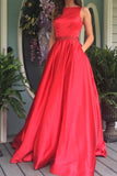 Elegantes rotes langes Abendkleid in A-Linie mit offenem Rücken PG537 