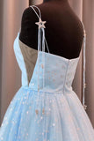 Elegant A-Line Straps Light Blue Long Prom Dress with Stars PSK129 - Pgmdress