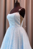 Elegant A-Line Straps Light Blue Long Prom Dress with Stars PSK129 - Pgmdress