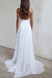 Elegant A-line Straps White Long Chiffon Beach Wedding Dress WD102 - Pgmdress