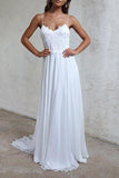 Elegant A-line Straps White Long Chiffon Beach Wedding Dress WD102 - Pgmdress