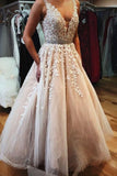 Elegant Appliques Beads Tulle Prom Dress  Formal Prom Dresses With Applique  PM246