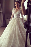 Elegant Ball Gown Lace Long Wedding Dress with Long Illusion Sleeves WD280 - Pgmdress