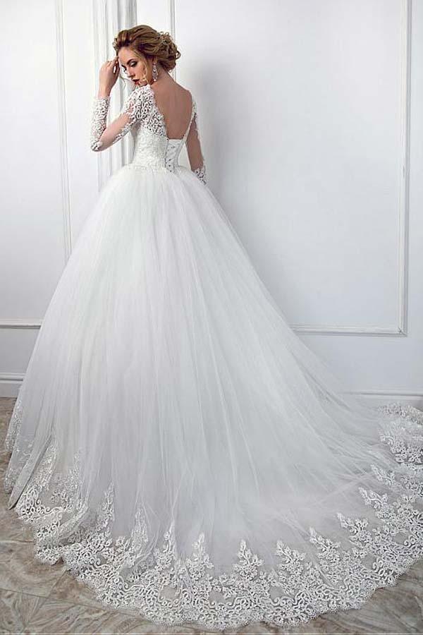 Elegant Bateau Neckline Ball Gown Wedding Dress With Lace Appliques WD193 - Pgmdress