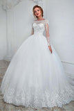 Elegant Bateau Neckline Ball Gown Wedding Dress With Lace Appliques WD193