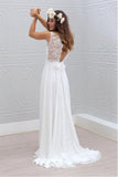 Elegant Bowknot Chiffon V-Neck Lace Sleeveless White Wedding Dress WD121 - Pgmdress