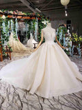 Elegant Cap Sleeves Ball Gown Beading High Neck Wedding Dress WD378 - Pgmdress