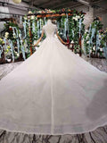 Elegant Cap Sleeves Ball Gown Beading High Neck Wedding Dress WD378 - Pgmdress