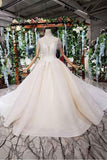 Elegant Cap Sleeves Ball Gown Beading High Neck Wedding Dress  WD378