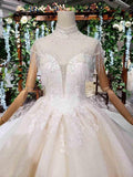 Elegant Cap Sleeves Ball Gown Beading High Neck Wedding Dress WD378 - Pgmdress