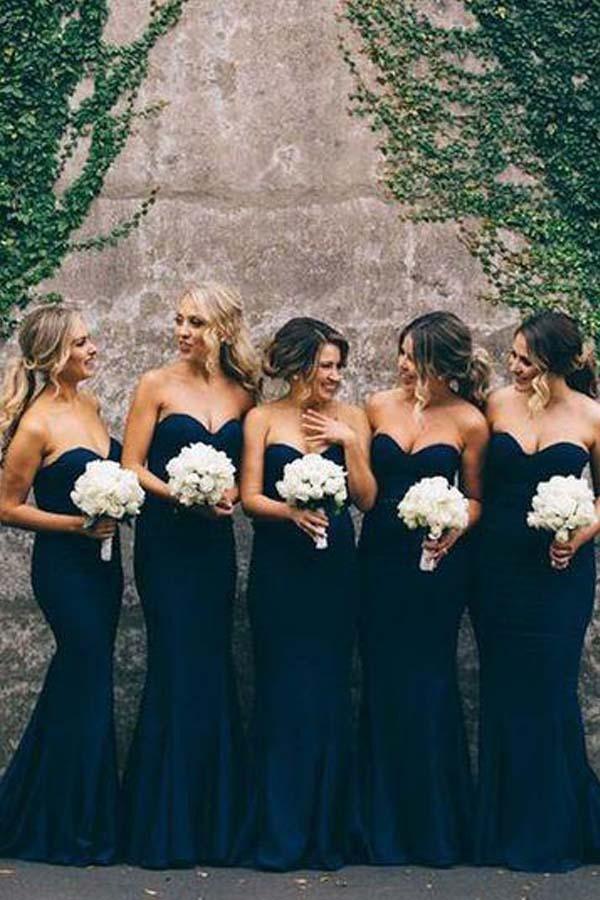 Elegant Sweet Heart Navy Mermaid Long Bridesmaid Dresses BD032 - Pgmdress