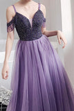Elegant Cold Shoulder Beaded Lavender Long Prom/Party Dress PSK182 - Pgmdress