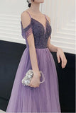 Elegant Cold Shoulder Beaded Lavender Long Prom/Party Dress PSK182 - Pgmdress