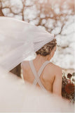 Elegant Criss Cross Deep V-Neck Wedding Dress with Waistband WD443 - Pgmdress
