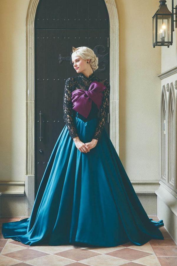 Elegant Frozen A-line Lace Long sleeves Satin Prom Dress Formal Dress PSK060 - Pgmdress