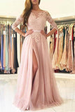 Elegant Half-Sleeve Split Lace Long Evening Dress Prom Dresses PG429 - Pgmdress