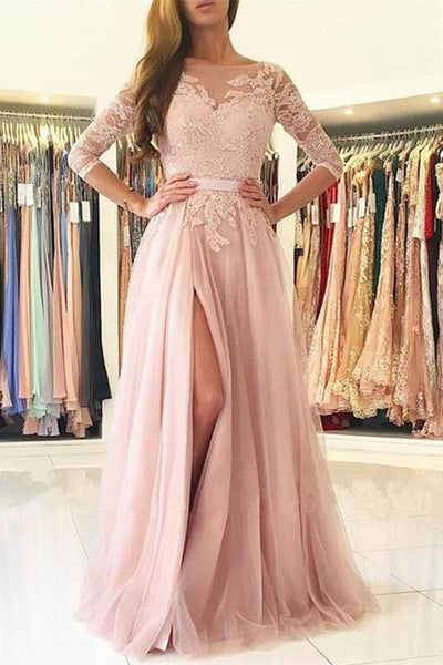 half long dress Half Sleeves Navy Blue Long Lace Prom Dresses, Navy Blue Lace Formal Bridesmaid Dresses, US 4 / Custom Color / With Rush+$19.99