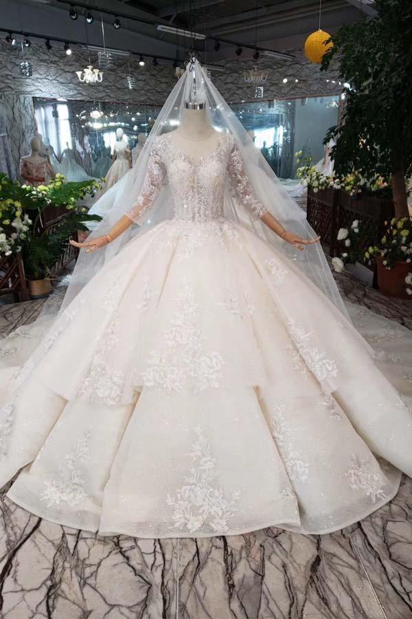 Long Sleeves Lace See Through Cheap Beach Wedding Dresses Online, WD380