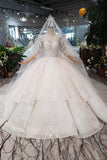 Elegant Half Sleeves Ball Gown Lace Layer Wedding Dress WD380 - Pgmdress