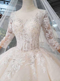 Elegant Half Sleeves Ball Gown Lace Layer Wedding Dress WD380 - Pgmdress