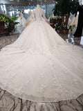 Elegant Half Sleeves Ball Gown Lace Layer Wedding Dress WD380 - Pgmdress