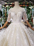 Elegant Half Sleeves Ball Gown Lace Sweetheart Wedding Dress WD379 - Pgmdress