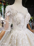 Elegant Half Sleeves Ball Gown Lace Sweetheart Wedding Dress WD379 - Pgmdress