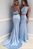 Elegant Halter Two Piece Prom Dress 2018 Mermaid Long With Crystals PG447 - Pgmdress