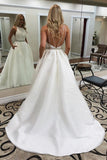 Elegant Jewel Sleeveless Sweep Train Wedding Dress with Pockets WD501