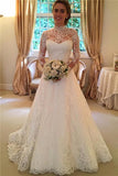 Elegant Lace A-line Long Sleeve High Neck Wedding Dresses WD032 - Pgmdress