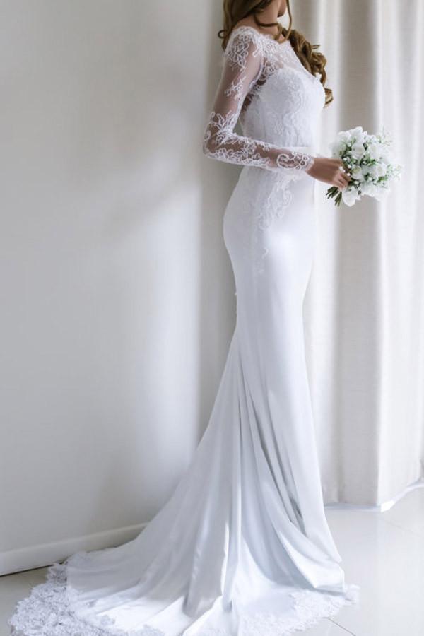 Lace Rustic Wedding Dresses Long Sleeve Mermaid Wedding Dress