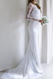 Elegant Lace Long Sleeves Mermaid White Long Wedding Dress with Train WD110 - Pgmdress
