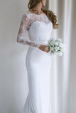 Elegant Lace Long Sleeves Mermaid White Long Wedding Dress with Train WD110 - Pgmdress