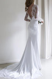 Elegant Lace Long Sleeves Mermaid White Long Wedding Dress with Train WD110