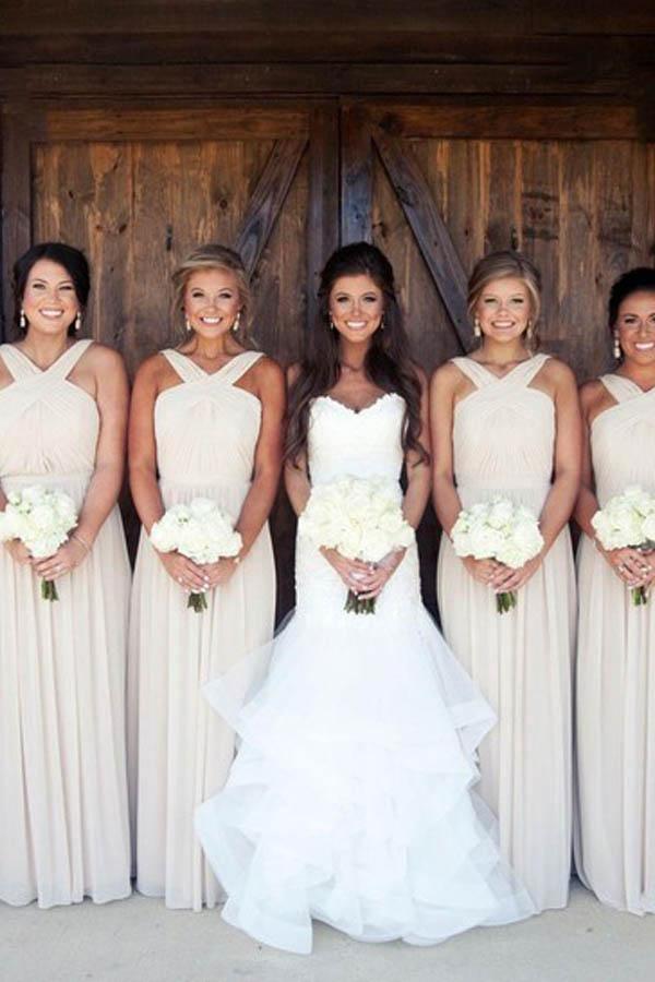 Elegant Long Chiffon Pink Bridesmaid Dress with Sash BD072 - Pgmdress