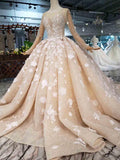 Elegant Long Sleeves Ball Gown Beading Wedding Dress With Flowers WD377 - Pgmdress