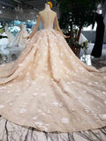 Elegant Long Sleeves Ball Gown Beading Wedding Dress With Flowers WD377 - Pgmdress