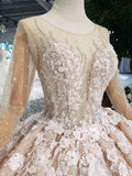 Elegant Long Sleeves Ball Gown Beading Wedding Dress With Flowers WD377 - Pgmdress