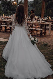 Elegant Long Sleeves Tulle Wedding Dresses Bridal Gowns With Lace Applique WD385 - Pgmdress