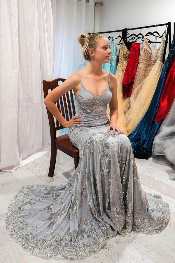 Elegant Mermaid Gray Long Prom/Evening Dress with Open Back PSK161 - Pgmdress