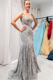 Elegantes graues langes Ball-/Abendkleid im Meerjungfrau-Stil mit offenem Rücken PSK161