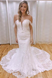Elegant Mermaid Off the Shoulder Lace Wedding Dresses with Appliques WD527 - Pgmdress