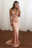 Elegantes langes Ball-/Abendkleid im Meerjungfrau-Stil in Rosa mit Wasserfallausschnitt PSK212