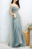 Elegant Off Shoulder A-Line Beaded Long Prom Dress with Appliques PSK183 - Pgmdress