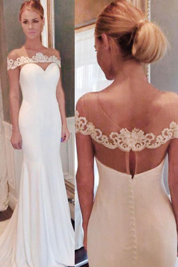 Elegant Off the shoulder Mermaid Long Wedding Dress with Train WD103 - Pgmdress