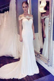 Elegant Off the shoulder Mermaid Long Wedding Dress with Train WD103 - Pgmdress
