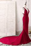 Elegant Red Mermaid Plunging V-Neck Prom Evening Dresses PG493 - Pgmdress