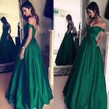 Elegant Satin Off-the-shoulder Neckline A-Line Prom Dresses With Beading PG503 - Pgmdress