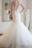 Elegant Sheer Back Tulle Lace Mermaid Wedding Dress WD148 - Pgmdress